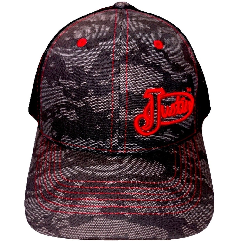 Justin Trucker Hat  Cap Mesh Snap Back Camo Red Lining Western